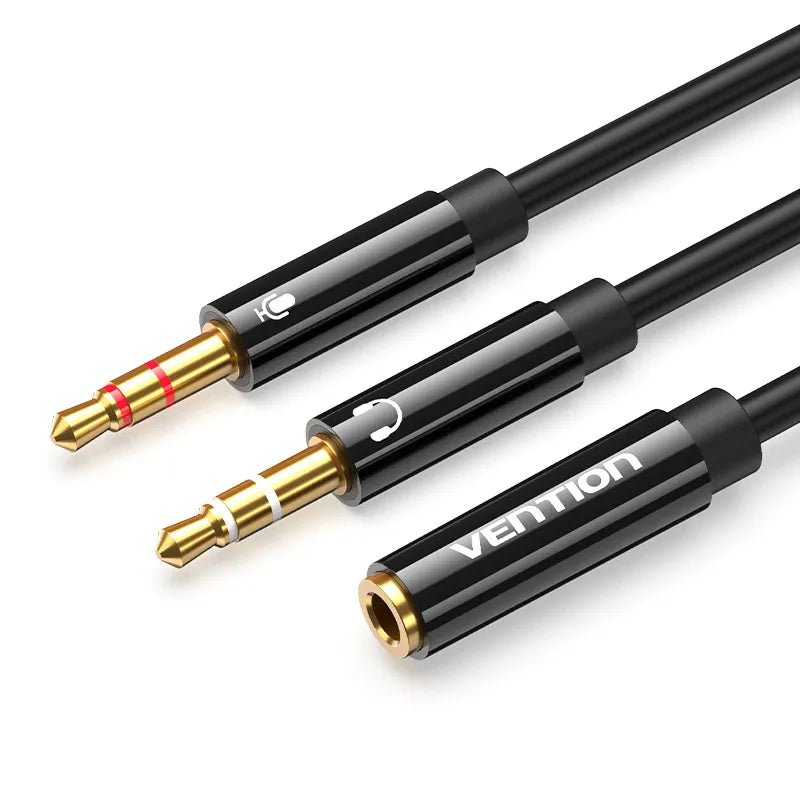 Vention 2*3.5mm Male to 4 Pole 3.5mm Female Audio Cable 0.3M Black ABS Type - Vertexhub Shop-vention