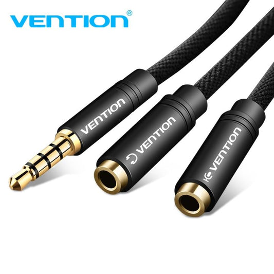 Vention 3.5mm Male to 2 *3.5 femaleFemale Stereo Splitter Cable 0.3M Black ABS Type - Vertexhub Shop-vention