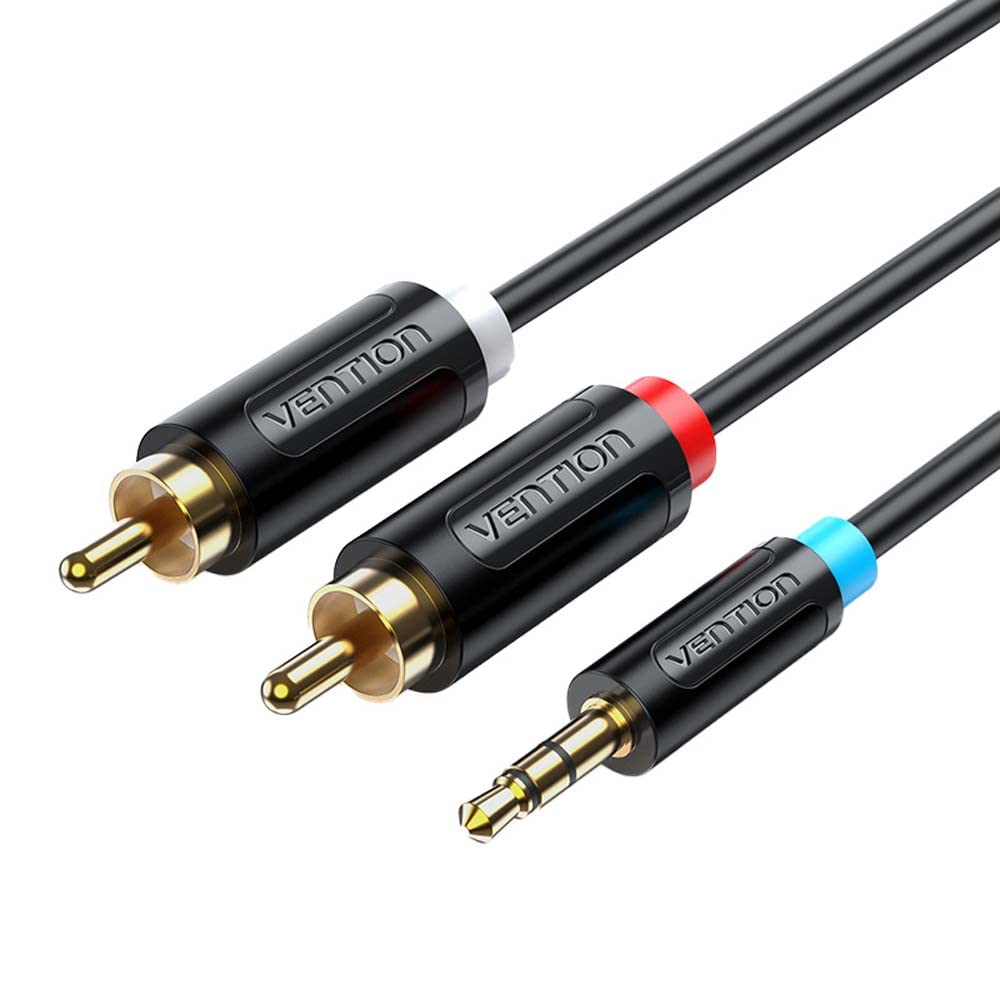 Vention 3.5MM Male to 2-Male RCA Adapter Cable 1.5M Black - Vertexhub Shop-vention
