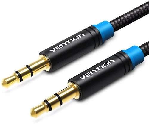Vention Cotton Braided 3.5mm Male to Male Audio Cable 1.5M Black Metal Type - Vertexhub Shop-vention