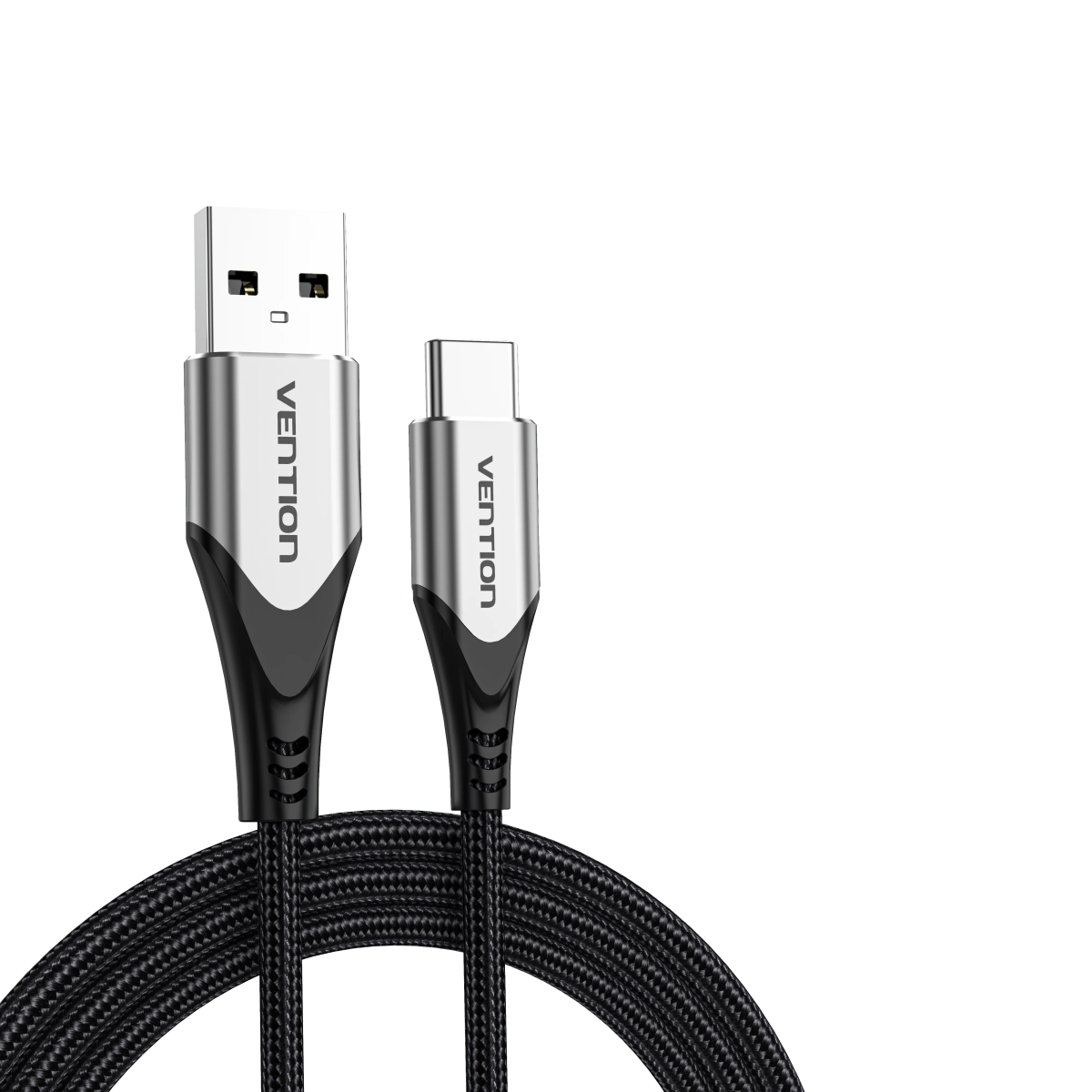 Vention Cotton Braided USB 2.0 A Male to C Male 3A Cable 2M Gray Aluminum Alloy Type - Vertexhub Shop-vention