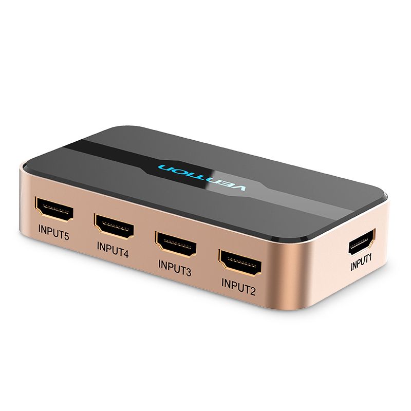 Vention HDMI Switcher 5 In 1 Out Gold - Vertexhub Shop-vention