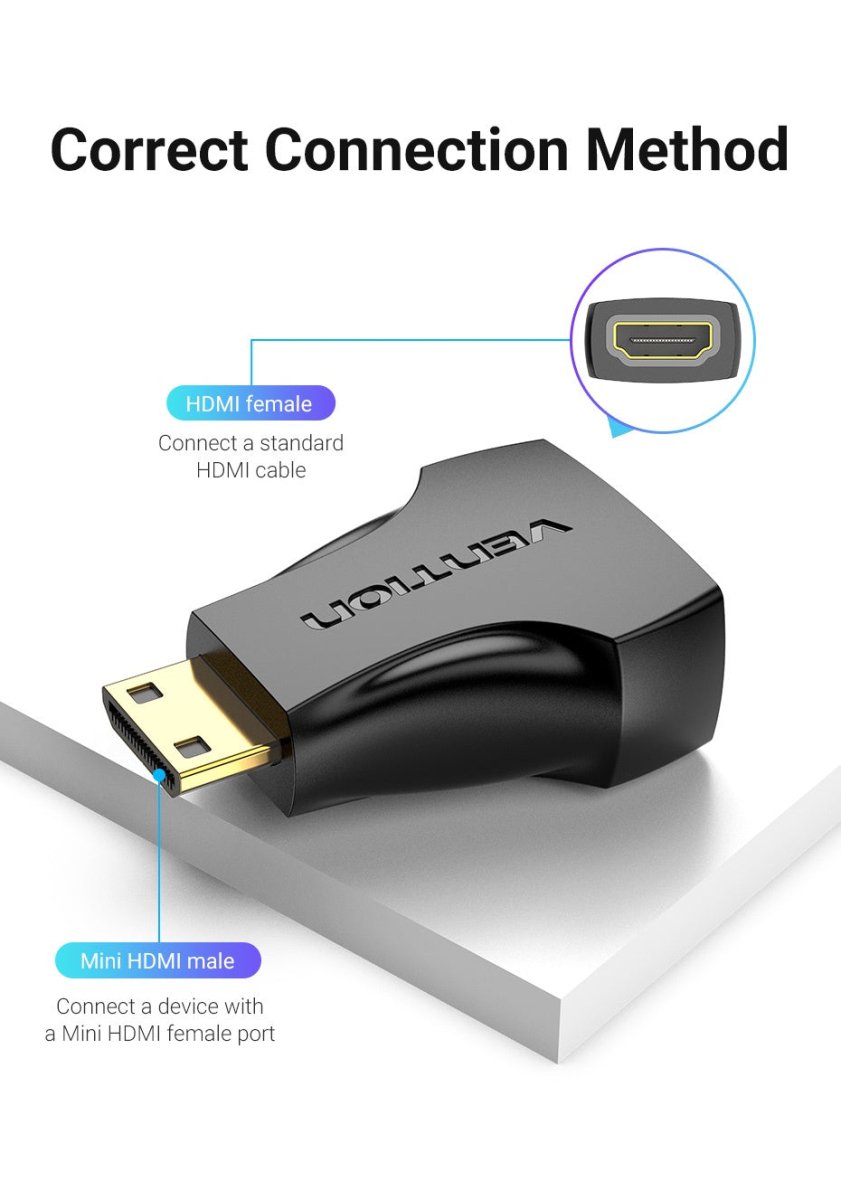 Vention Mini HDMI Male to HDMI Female Adapter Black - Vertexhub Shop-vention