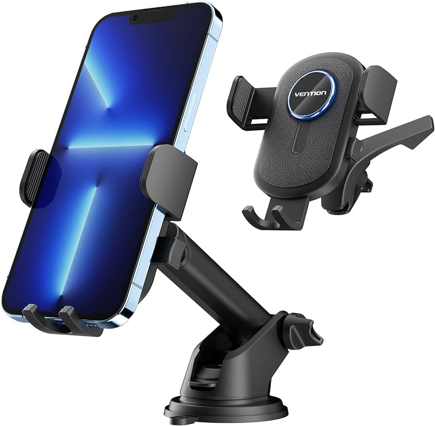 Vention One Touch Clamping Car Phone Mount With Suction Cup Black Square Type - Vertexhub Shop-vention
