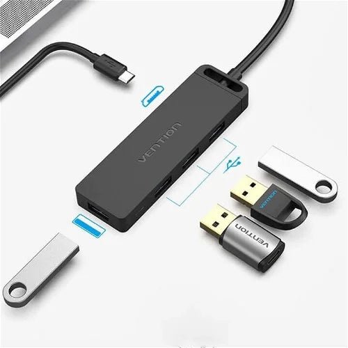 Vention Type-C to 4-Port USB 3.0 Hub with Power Supply Black 0.5M ABS Type - Vertexhub Shop-vention