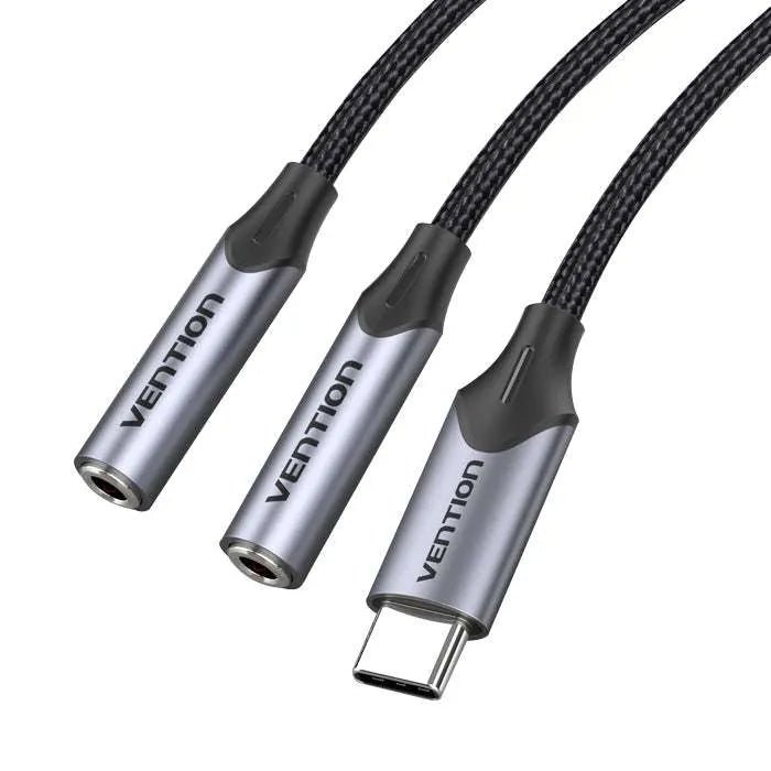 Vention USB-C Male to TRS Audio & Mic Jack 0.3M Gray Aluminum Alloy Type - Vertexhub Shop-vention