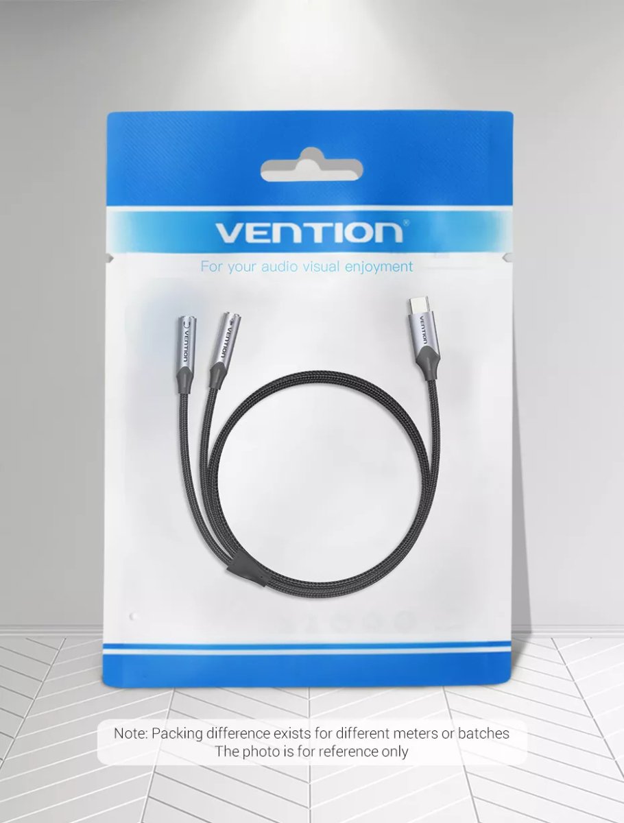 Vention USB-C Male to TRS Audio & Mic Jack 0.3M Gray Aluminum Alloy Type - Vertexhub Shop-vention