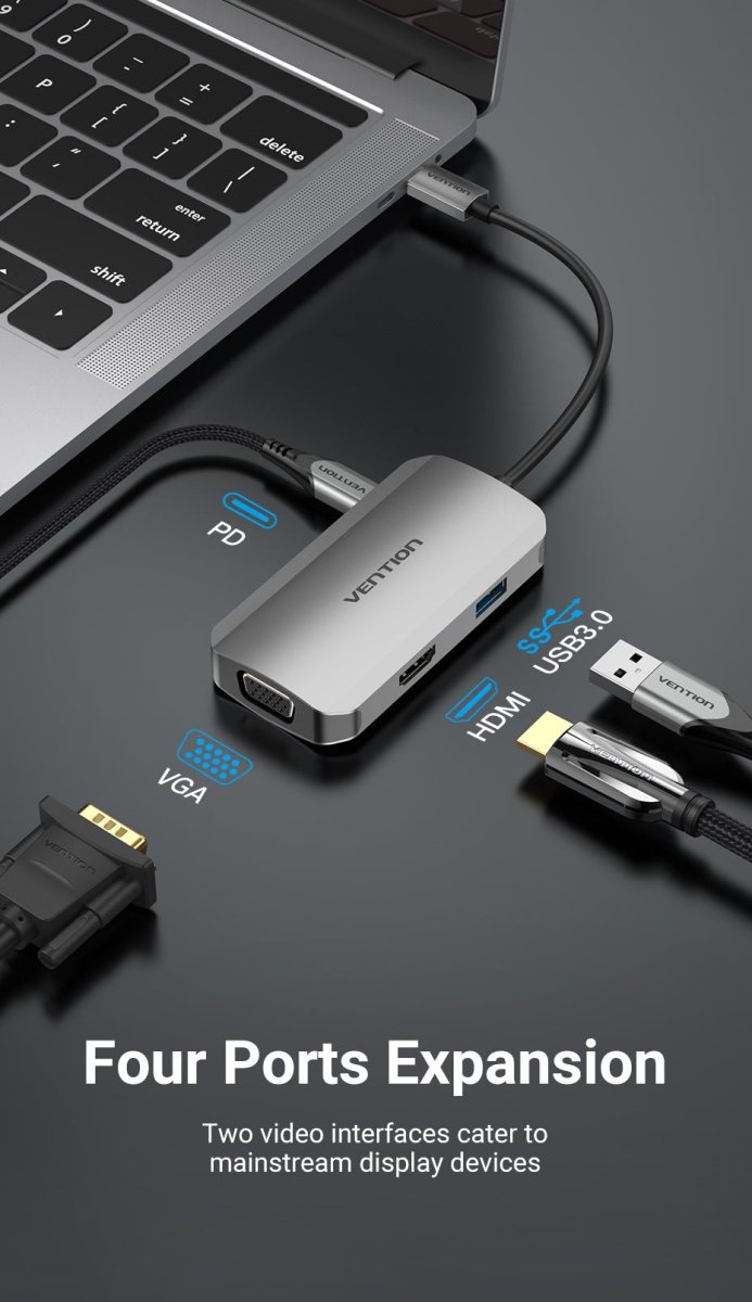 Vention USB-C MULTI-FUNCTIONAL 4 in 1 DOCKING STATION Type C HDMI, VGA, USB 3.0, PD Docking Station - Vertexhub Shop-vention