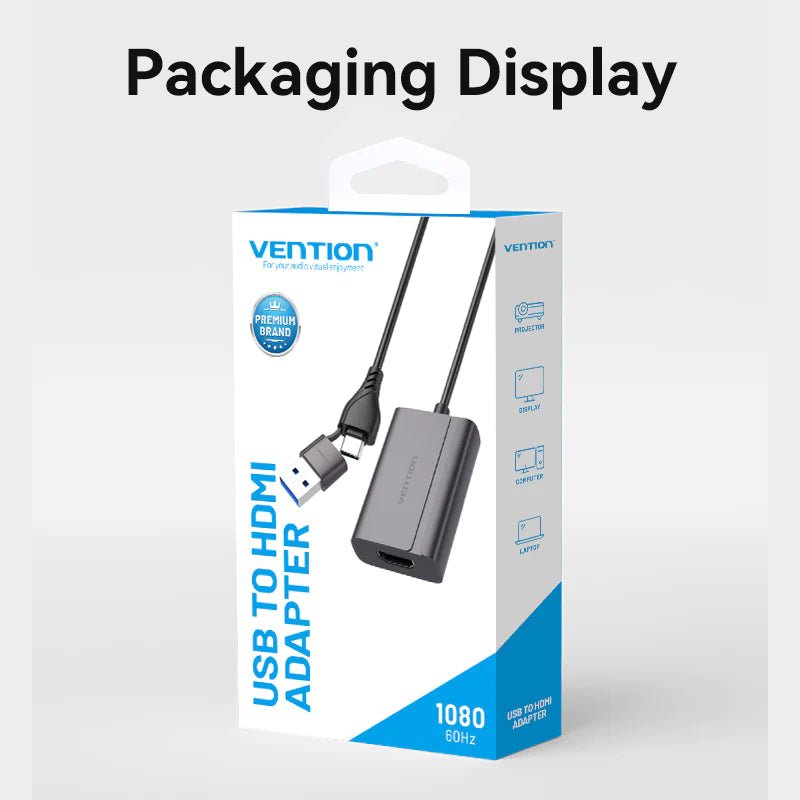 Vention USB-C + USB-A To HDMI Adapter 0.15M Grey Aluminium Alloy Type - Vertexhub Shop-vention