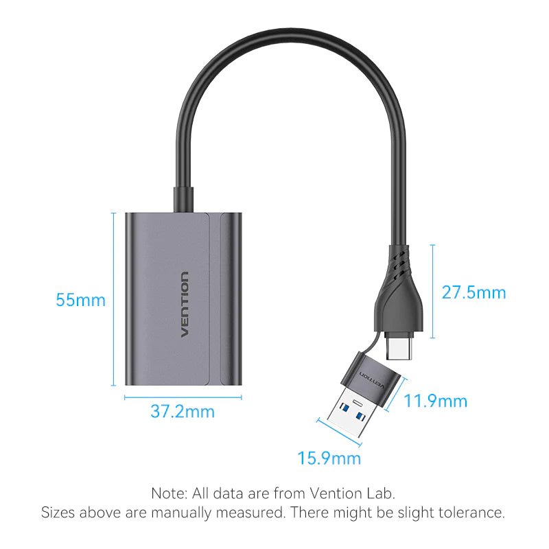 Vention USB-C + USB-A To HDMI Adapter 0.15M Grey Aluminium Alloy Type - Vertexhub Shop-vention