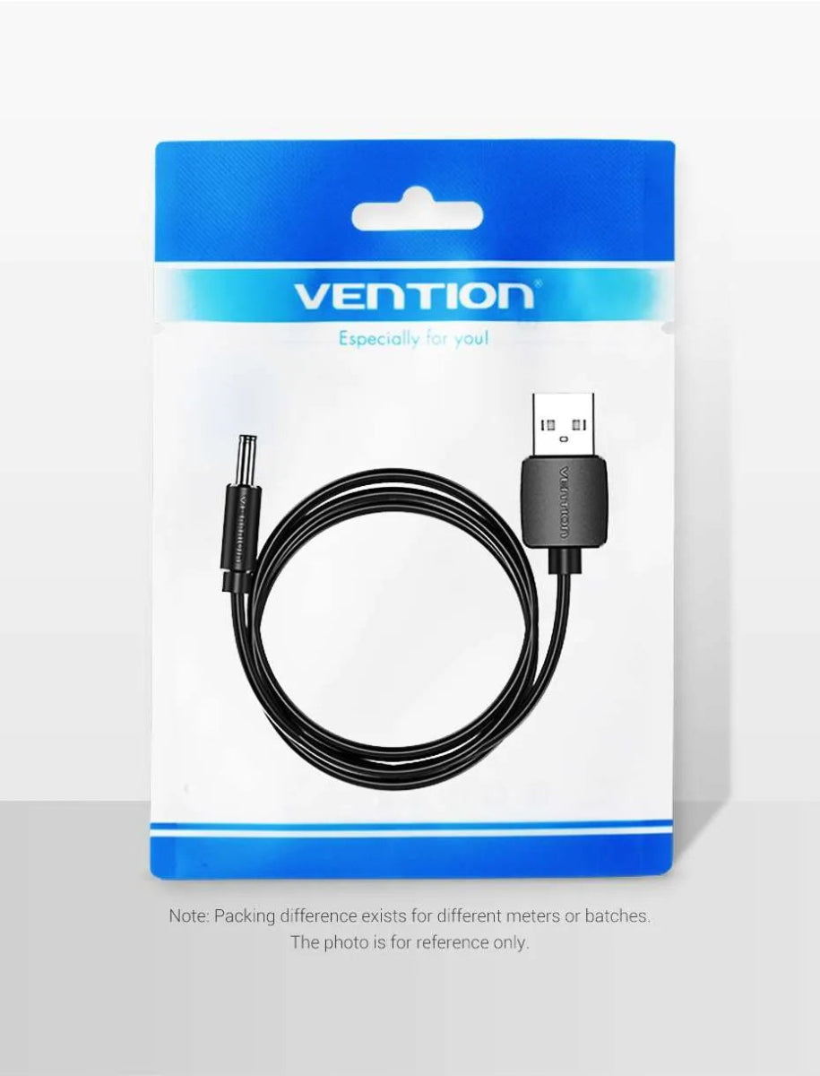 Vention USB to 3.5mm Barrel Jack 5V DC Power Cable Black 1.5m - Vertexhub Shop-vention