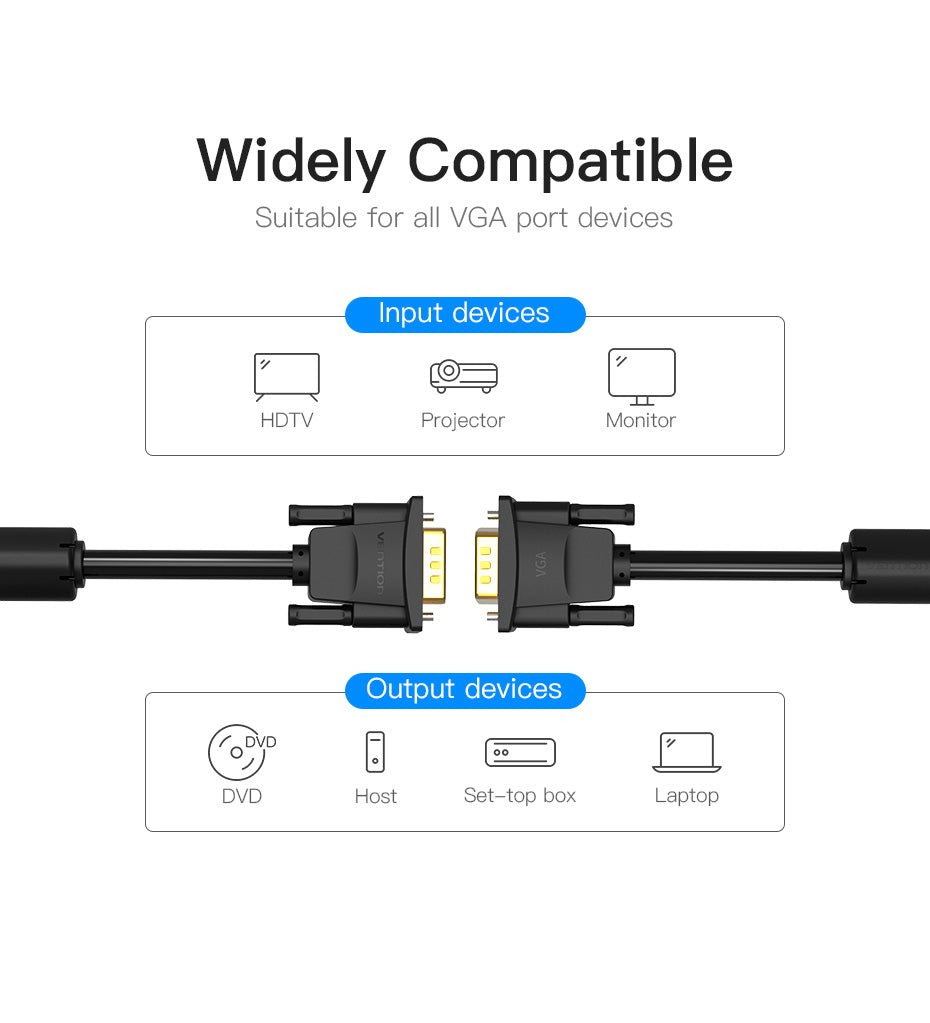 Vention VGA(3+9) Male to Male Cable 10M Black - Vertexhub Shop-vention
